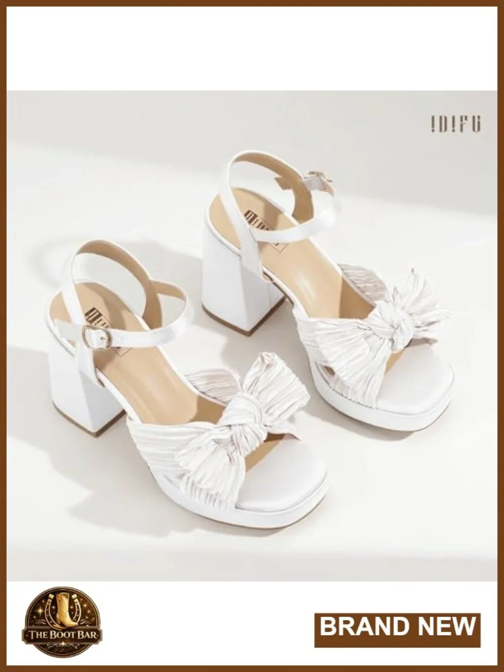 IDIFU Platform Chunky Block High Bow Heels Square Open Toe Heeled Sandals
